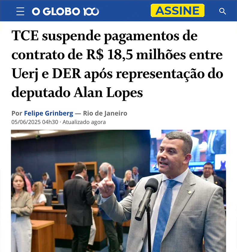 Notícia sobre UERJ e DER