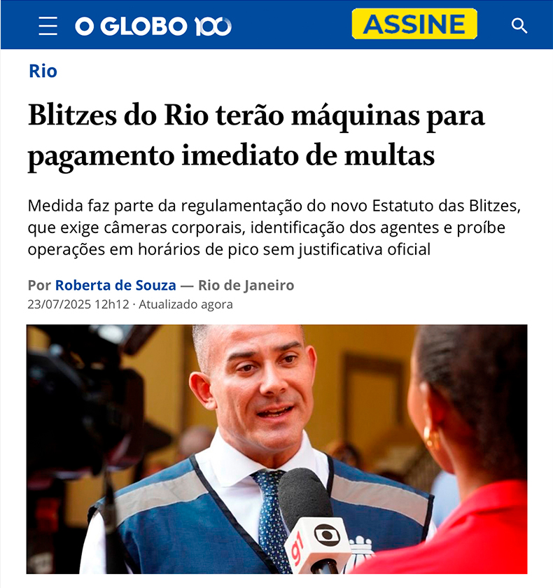 Notícia sobre o Estatuto das Blitzes